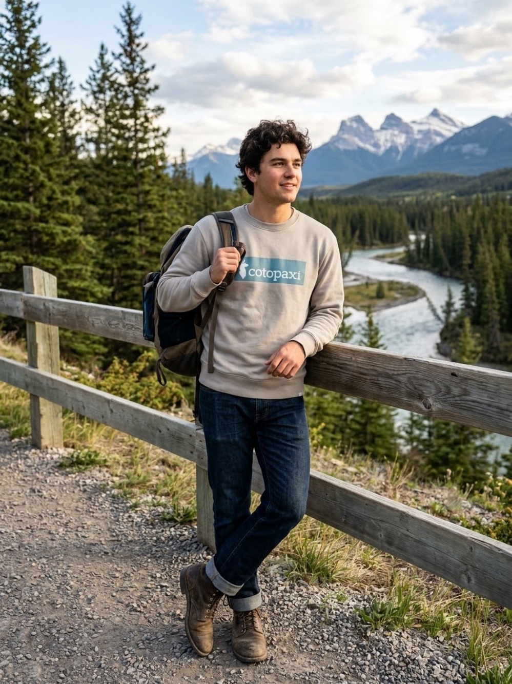 cotopaxi Taupe Crewneck Sweatshirt with Teal Logo